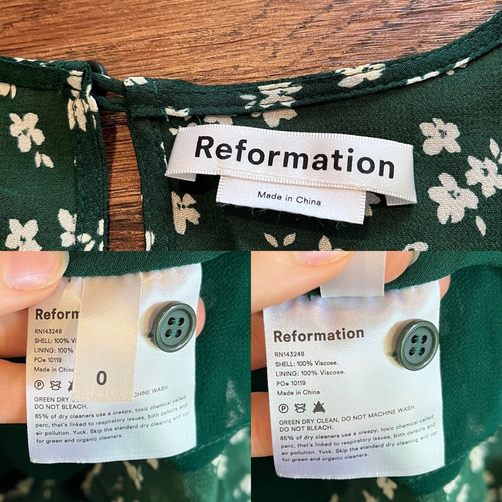 REFORMATION Joy Dress Annette Print Green White Ditsy Floral Open Back Women's 0 - Picture 6 of 16